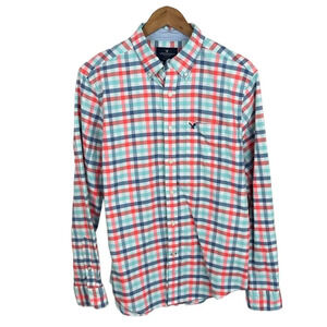 BF912 Mens American Eagle Classic Fit Preppy Plaid Button Down Shirt M